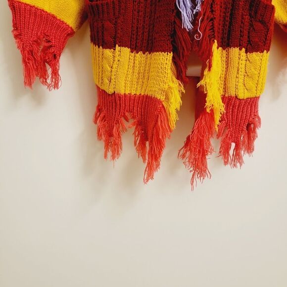 The Cove Multi Stripe Destroyed Fringe Hem Oversized Open Front Cardigan Size M - Picture 4 of 7